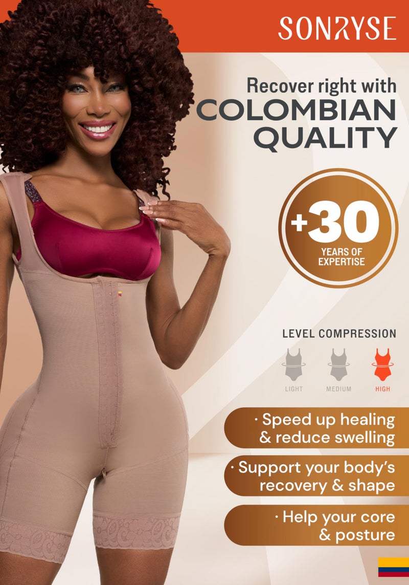 Sonryse 211BF Fajas Colombianas Post Surgery High Compression Stage 2 Faja Lipo 360 Tummy Tuck Cocoa Large - Image 2